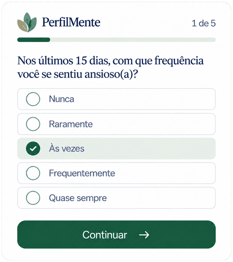 Simulação de tela do questionário PerfilMente.